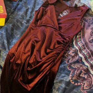 Velvet slit open back dress